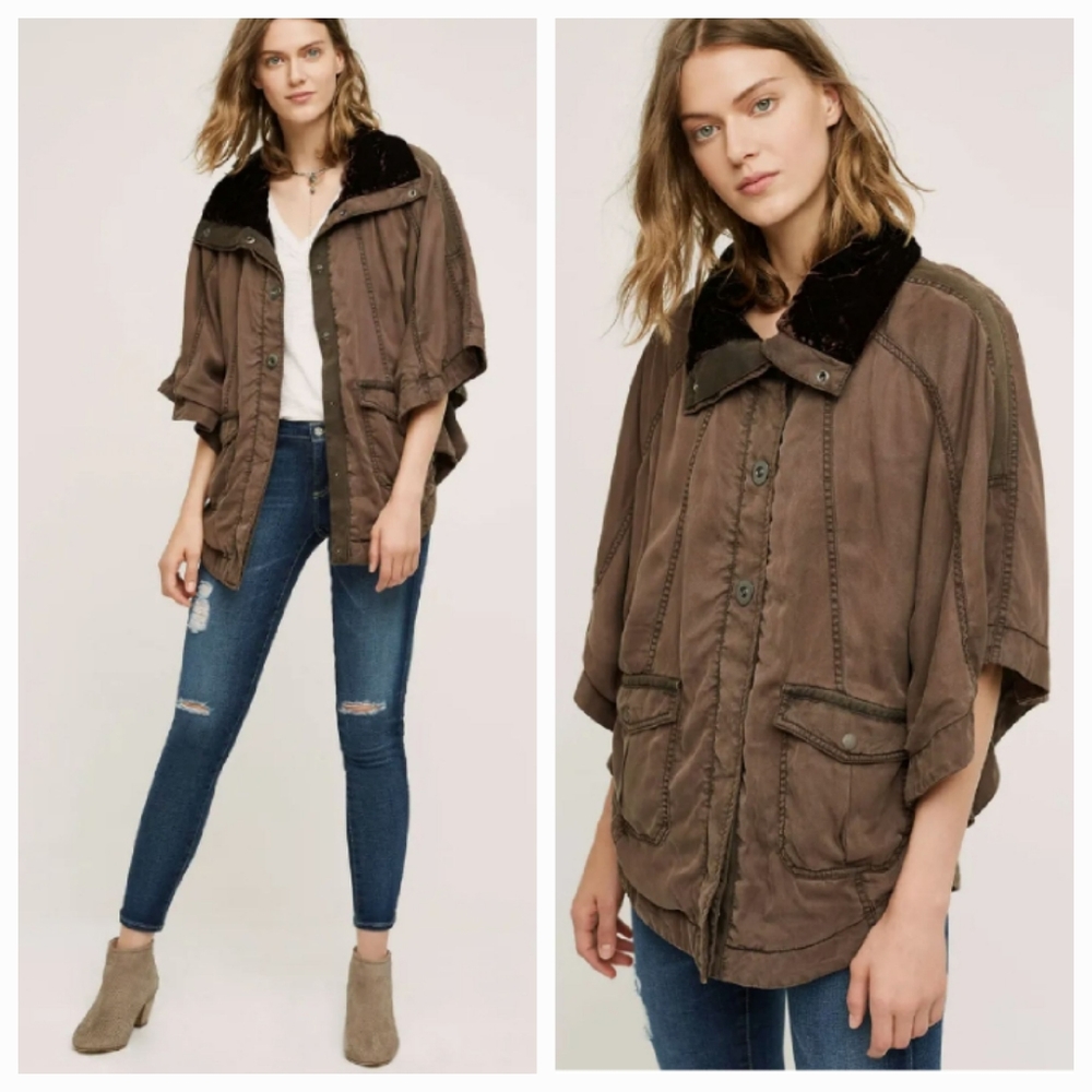 Anthropologie Hei Hei Velvet Trim Todra Cape Jacket